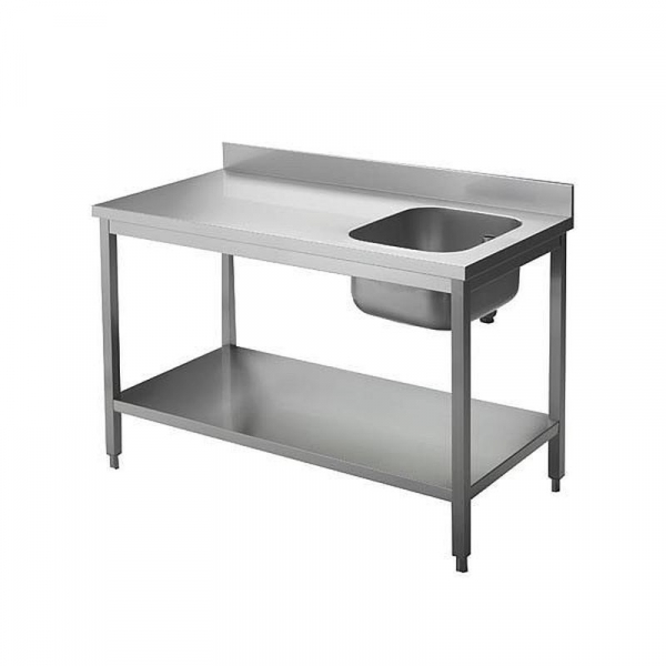 Chef-Tisch mit Aufkantung B 140cm - Becken links