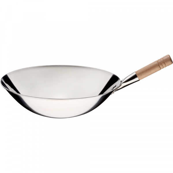 Wok-Pfanne, polierter Edelstahl, Grifflänge 185 mm